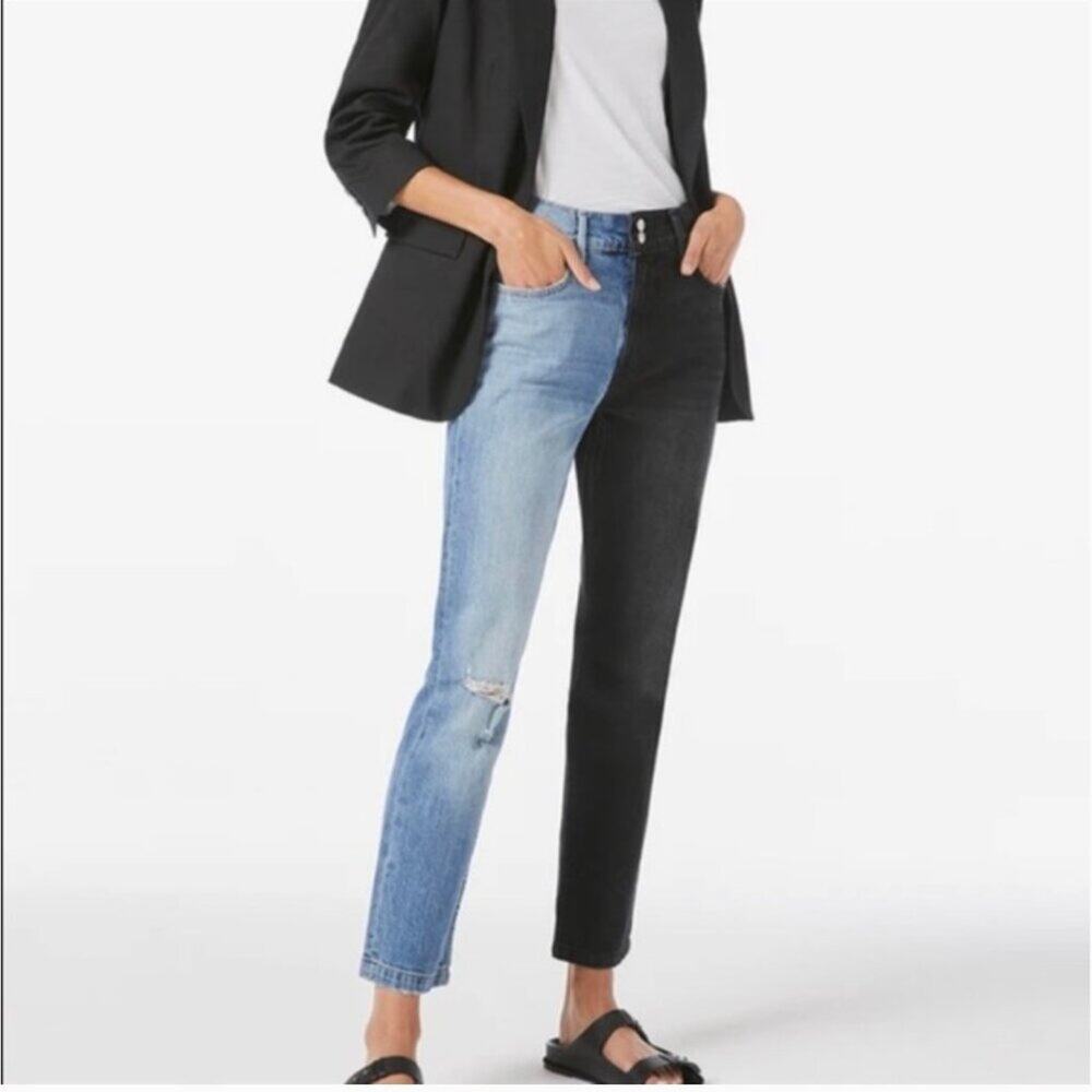 NWT FRAME Le Sylvie Slender Straight Leg Jeans Two-Tone Indigo Black 30